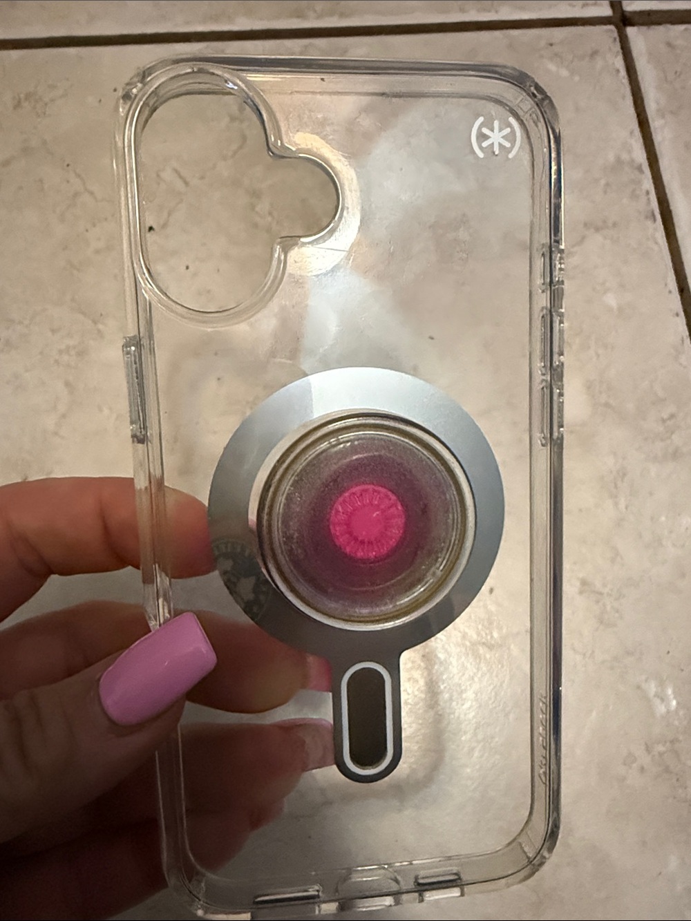 iPhone 16 Plus Case - Clear with Pink & Clear PopSocket